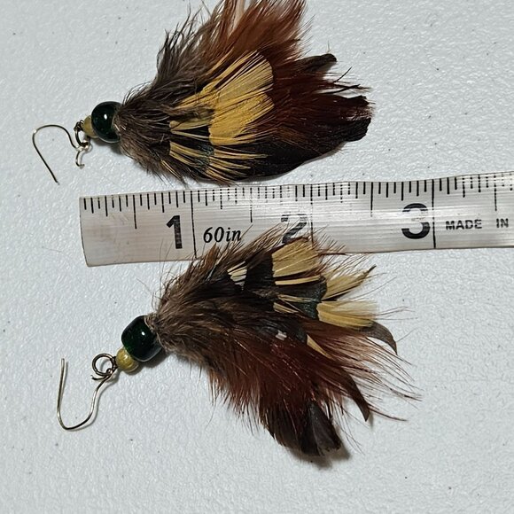 Boho Handcrafted Beaded Feather Earrings Statement Nature Fashion Jewelry Women - Picture 4 of 4